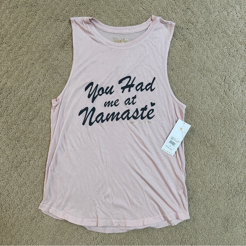 NWT Spiritual Gangster Blush Pink “You Had Me At Namaste” Muscle Tee - Sz Small